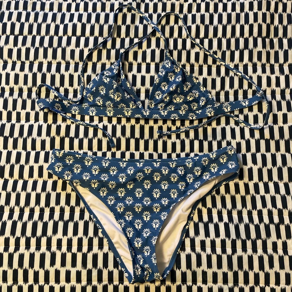 Blue Floral Triangle Bikini Set